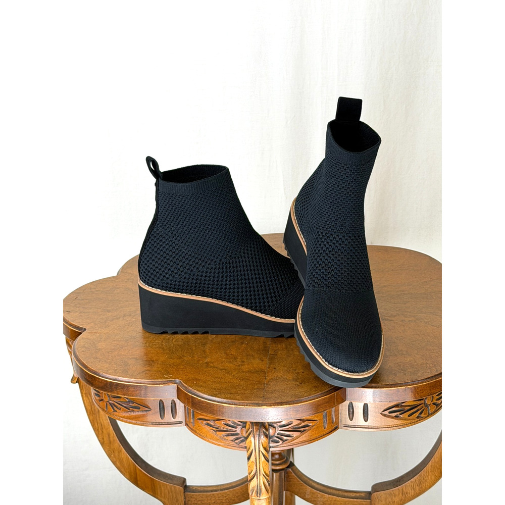 NIB Eillen Fisher - London St Black Stretch Knit Wedge Chelsea Women US 11 #0302